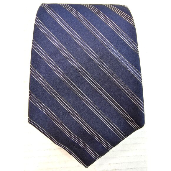 Polo By Ralph Lauren Navy Blue Striped Repp Silk Tie Made For Neiman Marcus USA - Picture 6 of 7
